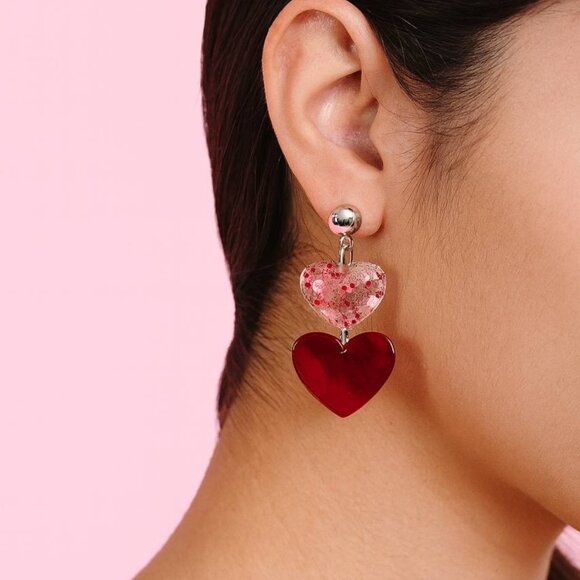 Double Heart Earrings | Cute Valentine’s Day Statement Jewelry - Picture 2 of 4